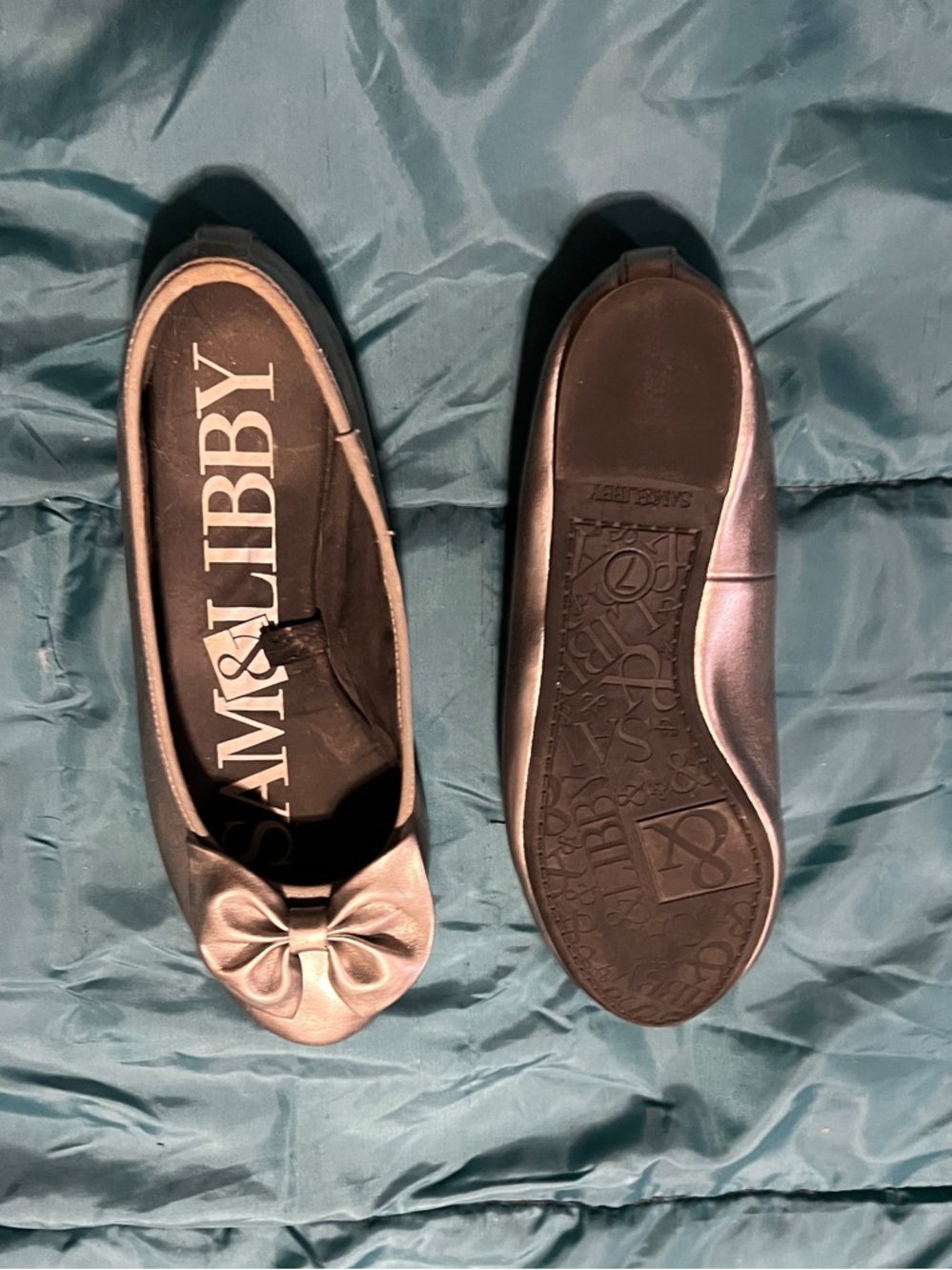 Sam & Libby Pewter Metallic Bow Ballet Flats